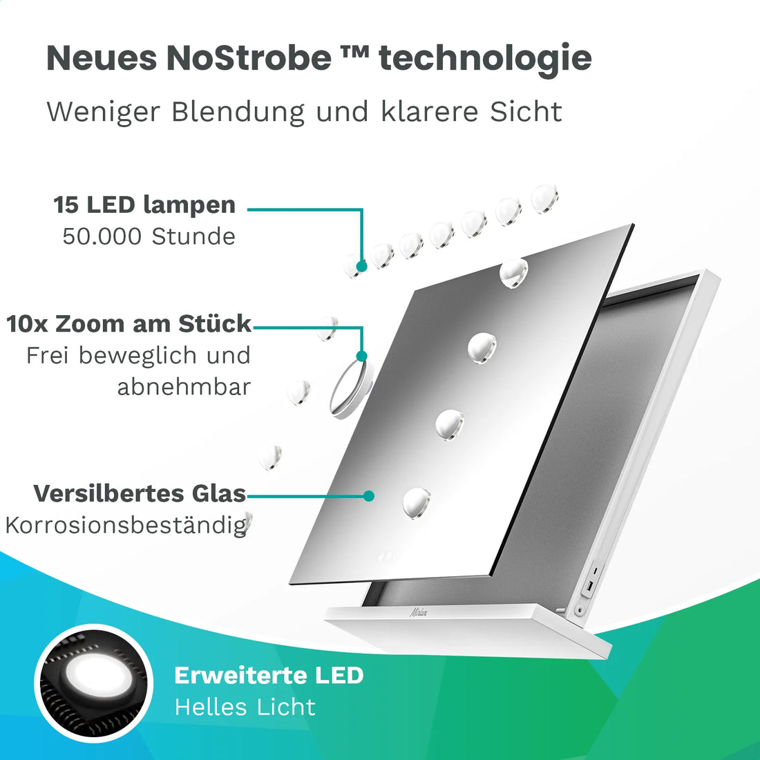Hollywood Spiegel - Bluetooth-Lautsprecher - 58x48cm - Weiß