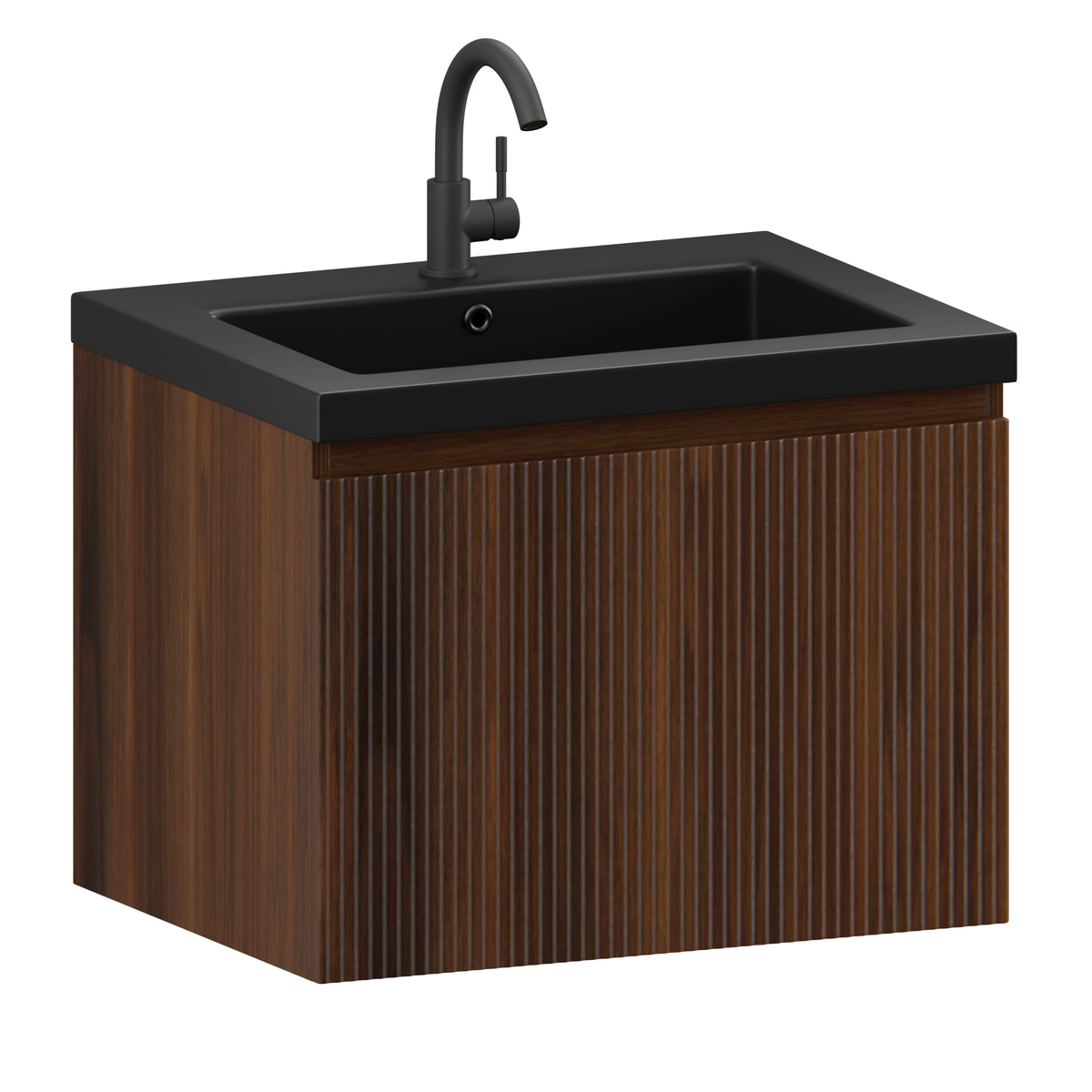Badezimmermöbel Vino - 60 cm - Walnussbraun - Waschbecken Schwarz