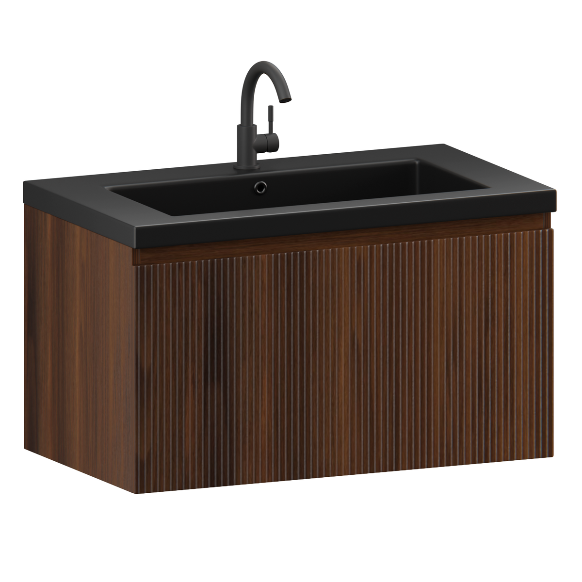 Badezimmermöbel Niko - 80cm - Walnuss - Waschbecken Schwarz