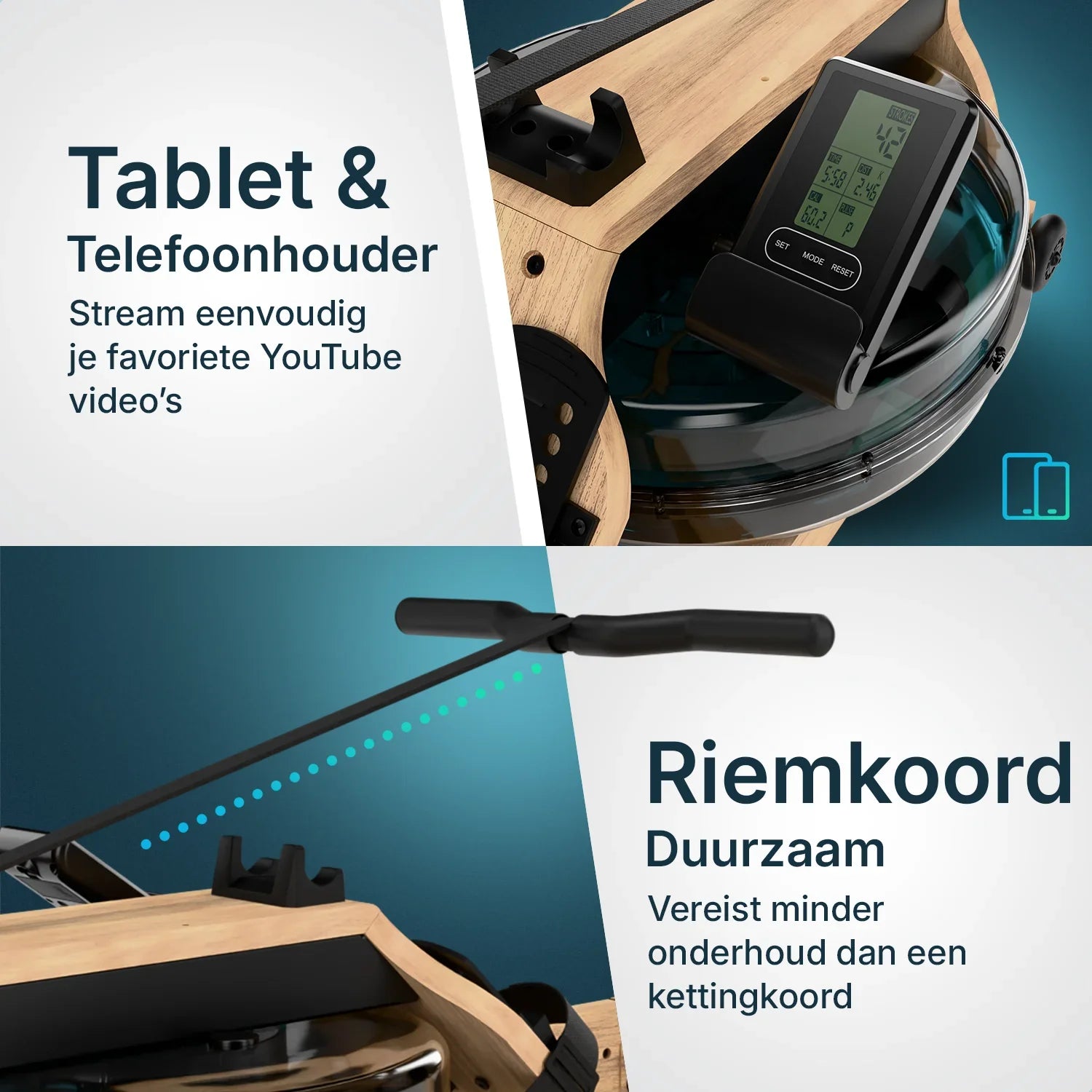 Roeitrainer - Hout Met Waterweerstand - LCD Monitor