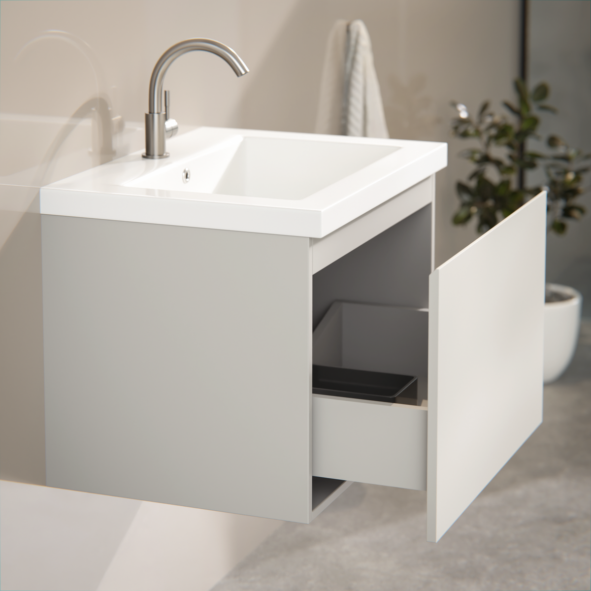Badezimmermöbel Vino - 60 cm - Taupe - Waschbecken Weiß