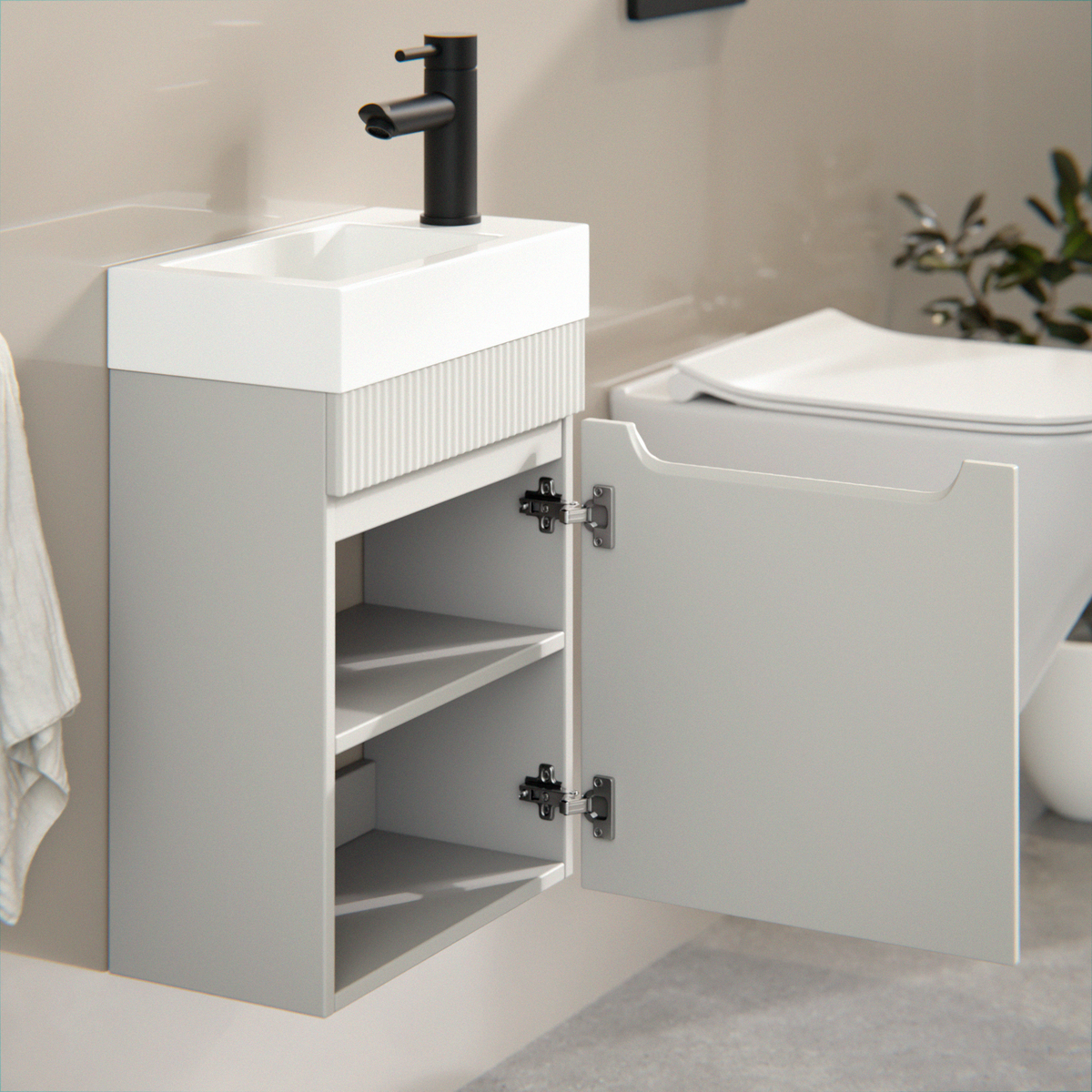 Badezimmermöbel Vivo - 40cm - Taupe - Waschbecken Weiß