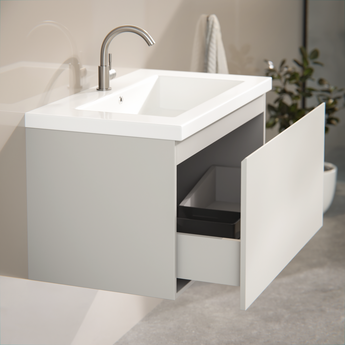 Badezimmermöbel Niko - 80cm - Taupe - Waschbecken Weiß