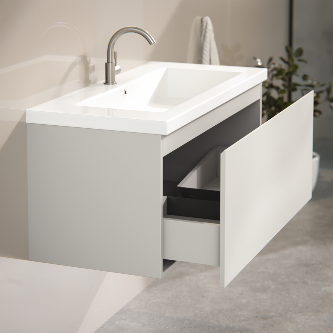 Badezimmermöbel Indy - 100 cm - Taupe - Waschbecken Weiß