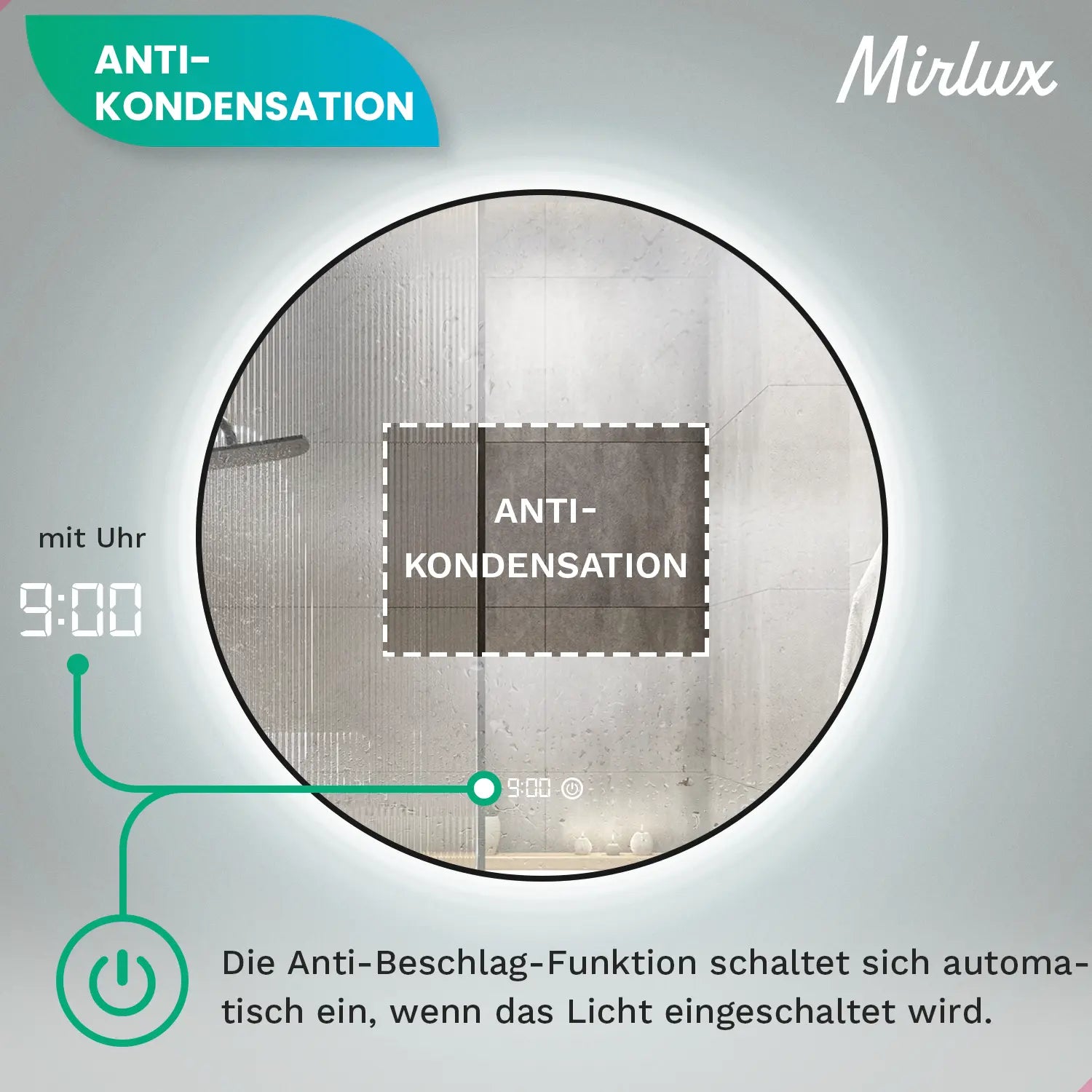Badezimmerspiegel - Rund - 80cm - Schwarzer Rahmen