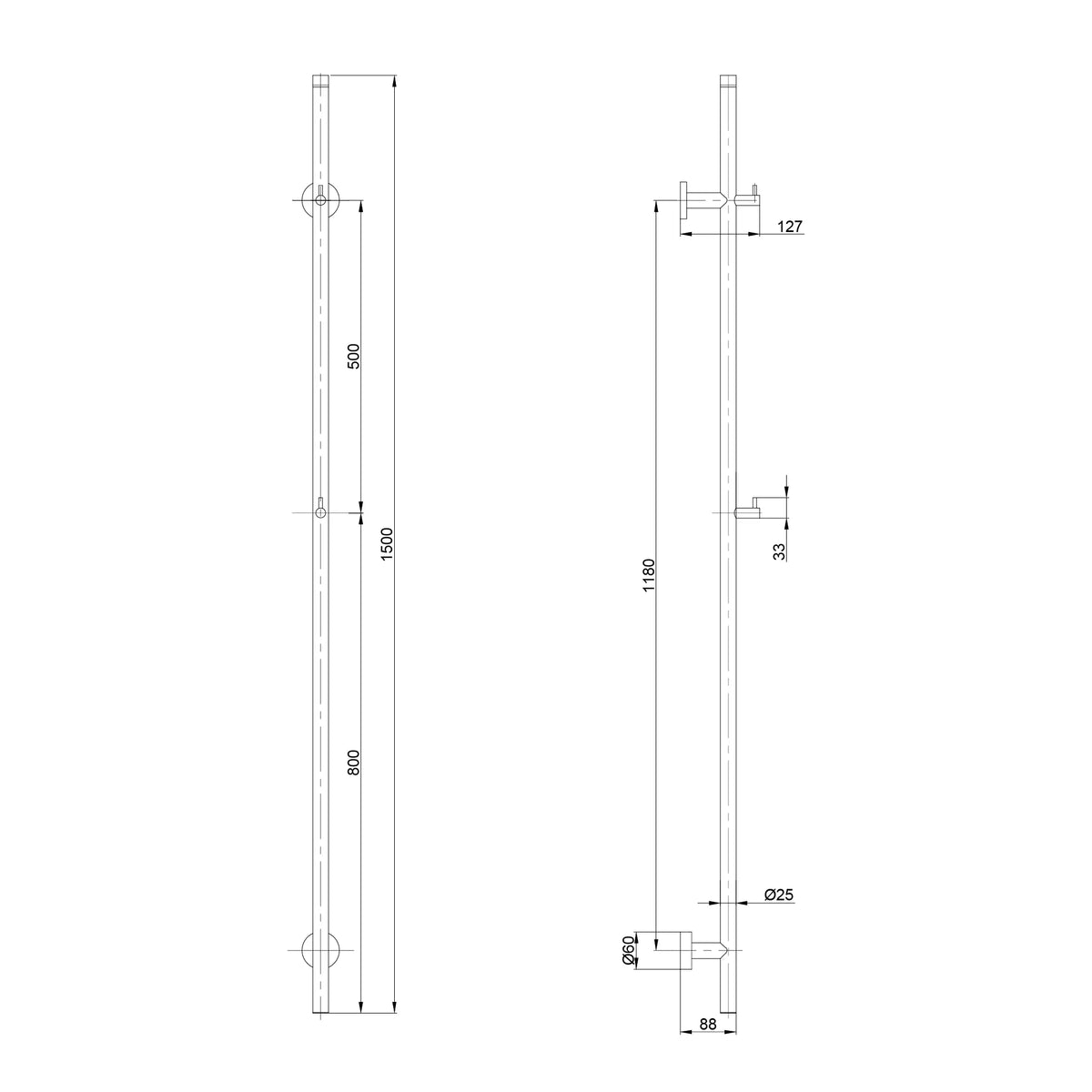 Elektrischer Stab-Heizkörper für Handtücher - 70 Watt - 150 cm - Gold
