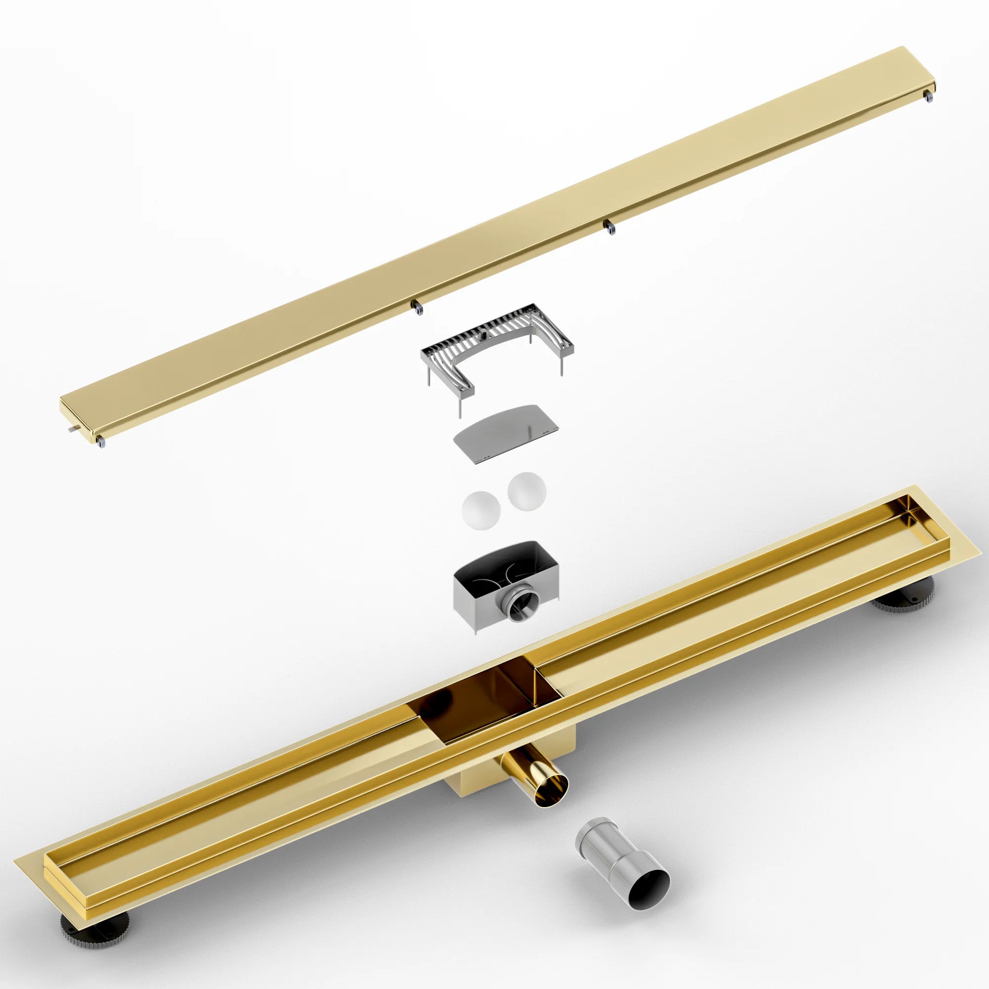 Duschrinne – 90 cm – Gold – Fliesenrost – Edelstahl – mit Flansch