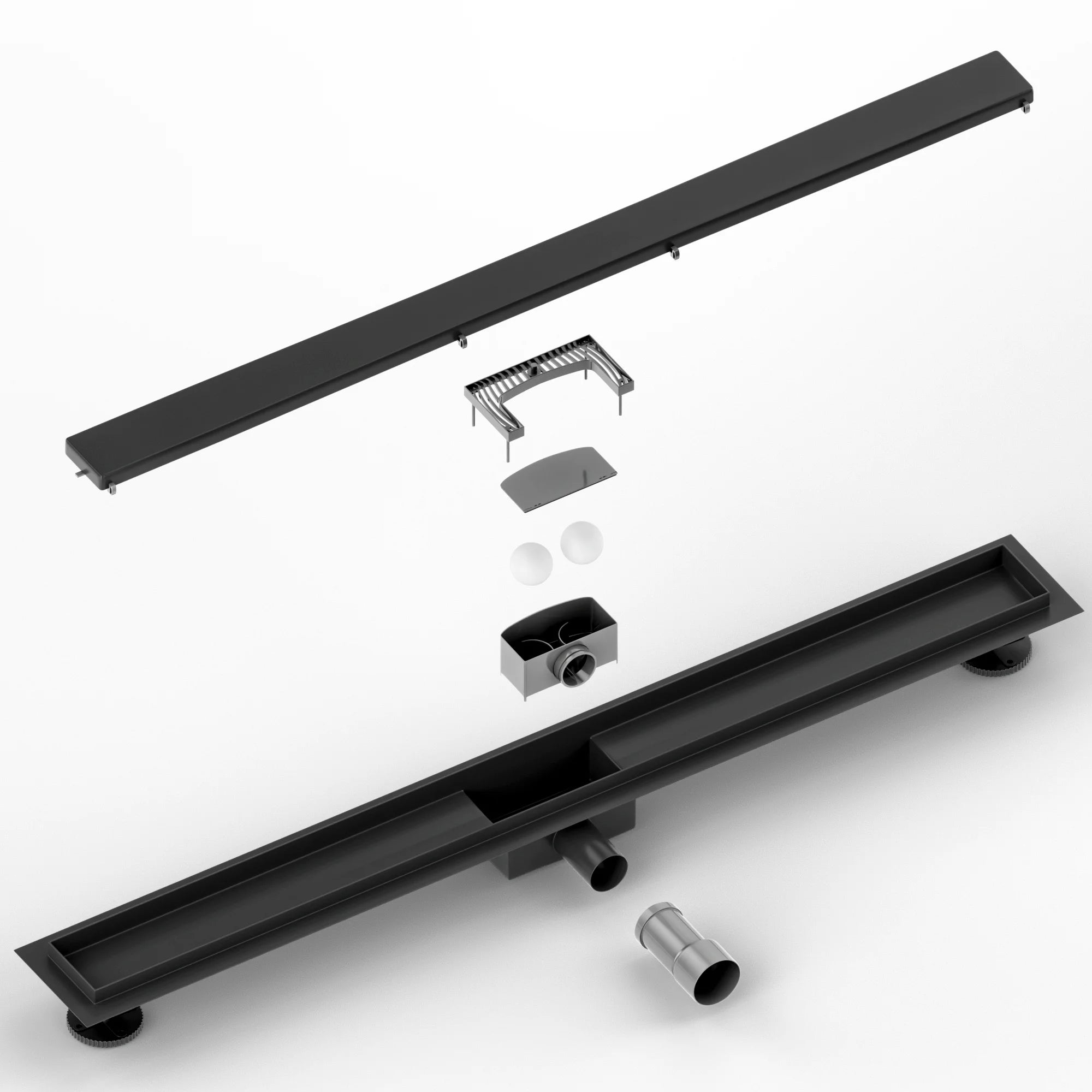Duschrinne – 90 cm – Mattschwarz – Fliesenrost – Edelstahl – mit Flansch - Vorbestellen