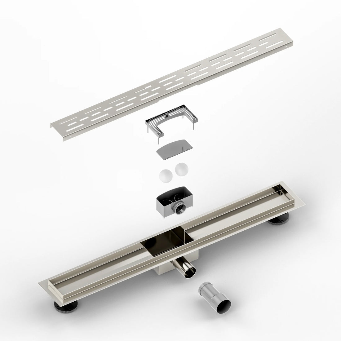 Duschrinne – 70 cm – Standardrost – Edelstahl – mit Flansch