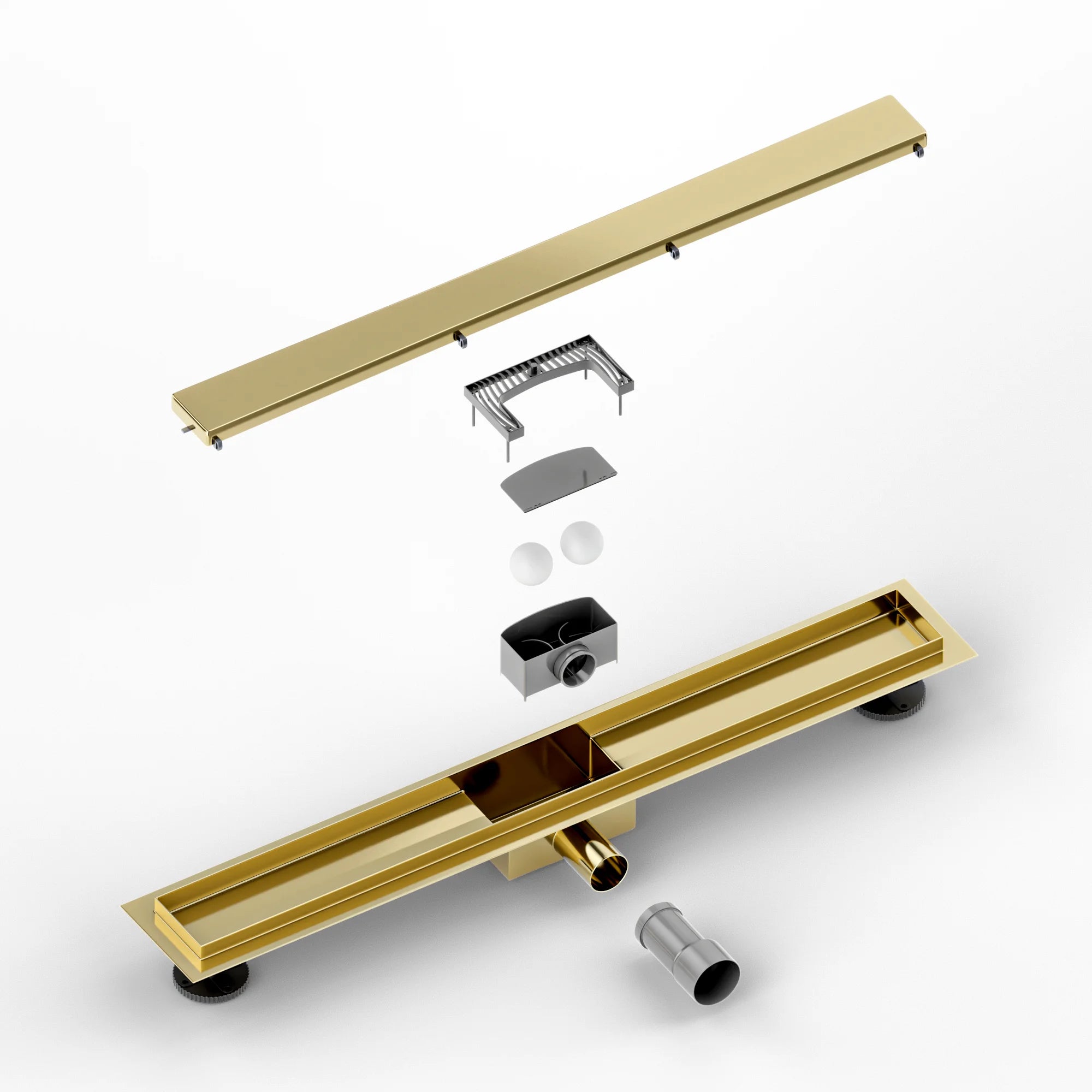 Duschrinne – 70 cm – Gold – Fliesenrost – Edelstahl – mit Flansch