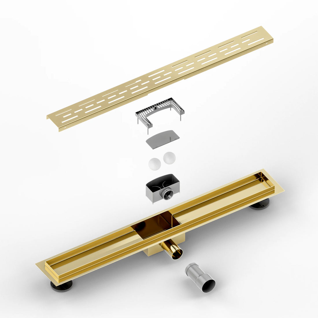 Duschrinne – 70 cm – Gold – Standardrost – Edelstahl – mit Flansch
