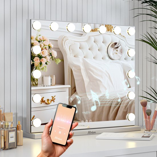 Hollywood Spiegel - Bluetooth-Lautsprecher - 58x48cm - Weiß - Vorbestellen