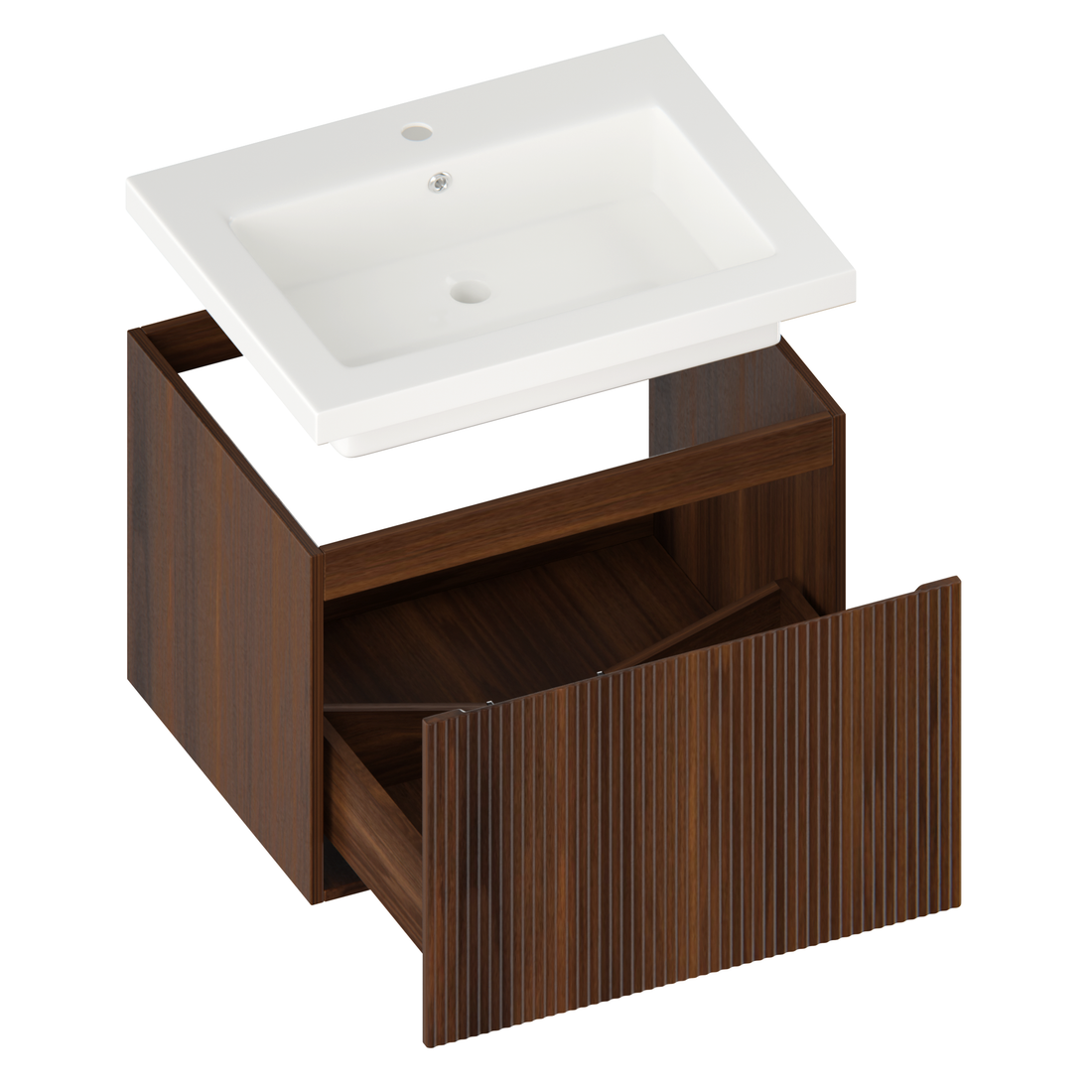 Badezimmermöbel Vino - 60 cm - Walnussbraun - Waschbecken Weiß