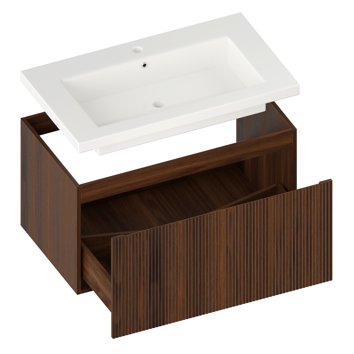 Badezimmermöbel Niko - 80cm - Walnuss - Waschbecken Weiß