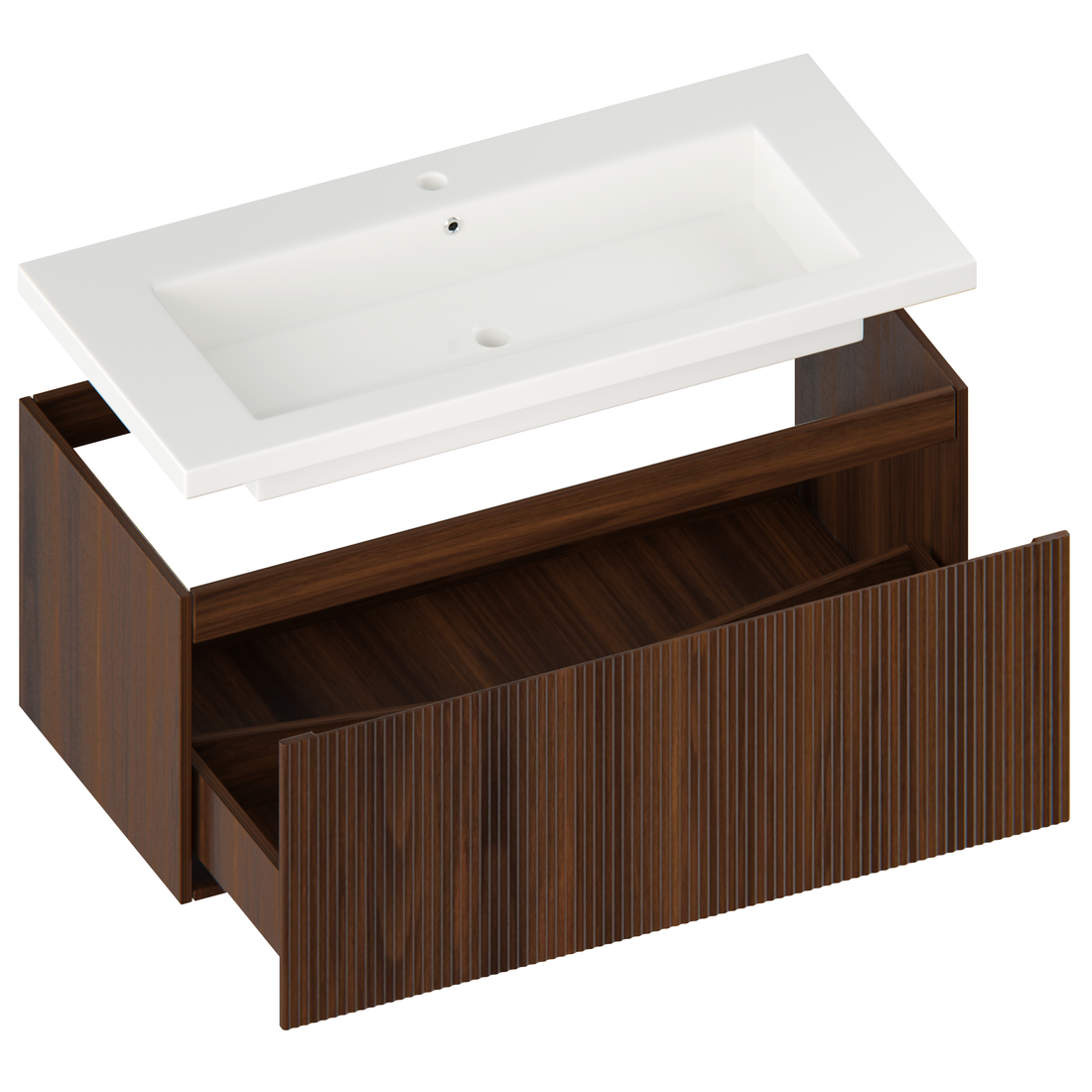 Badezimmermöbel Indy - 100 cm - Walnussbraun - Waschbecken Weiß