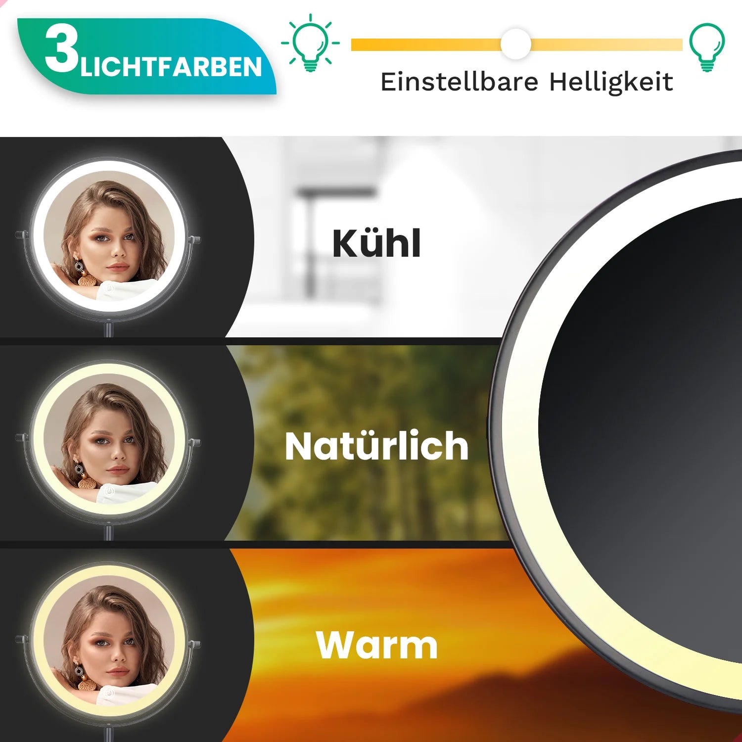 Schminkspiegel - Stehend - Wiederaufladbar - Schwarz - 1-10-fache Vergrößerung