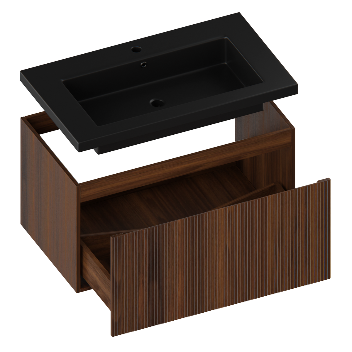 Badezimmermöbel Niko - 80cm - Walnuss - Waschbecken Schwarz