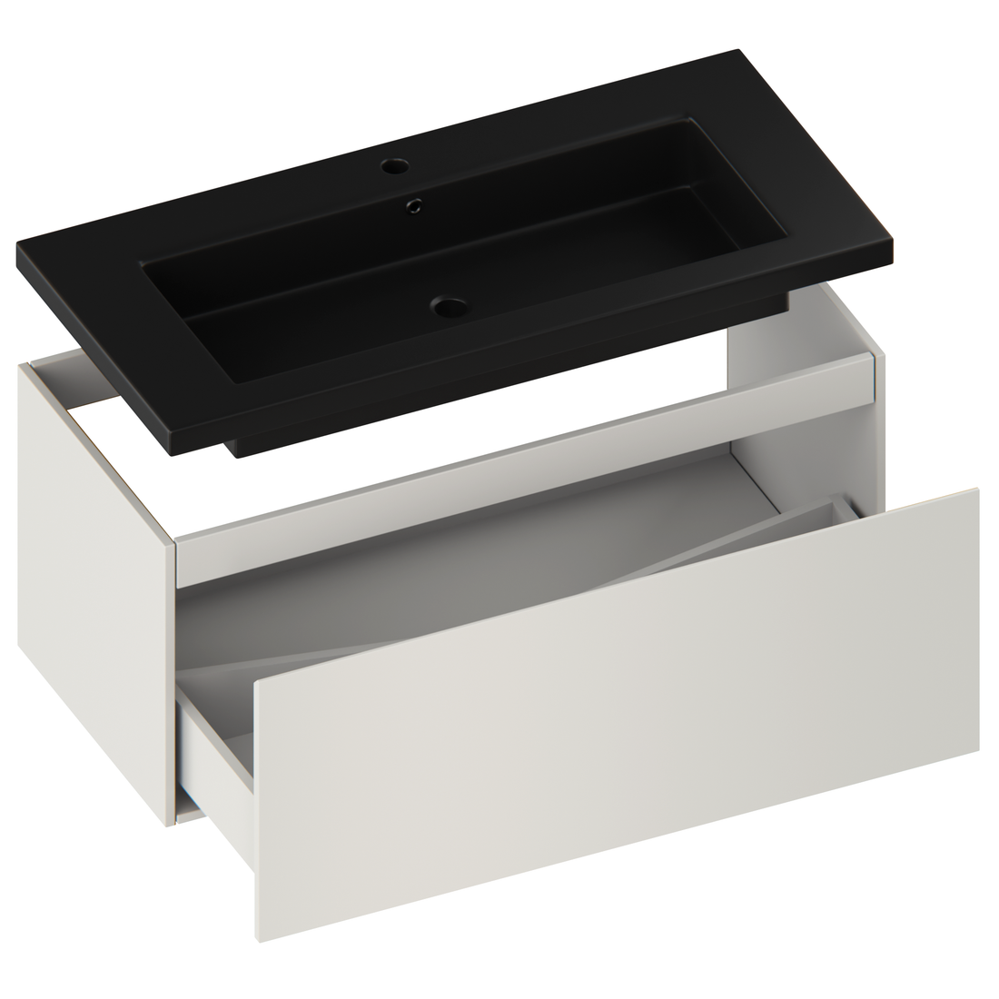 Badezimmermöbel Indy - 100 cm - Taupe - Waschbecken Schwarz