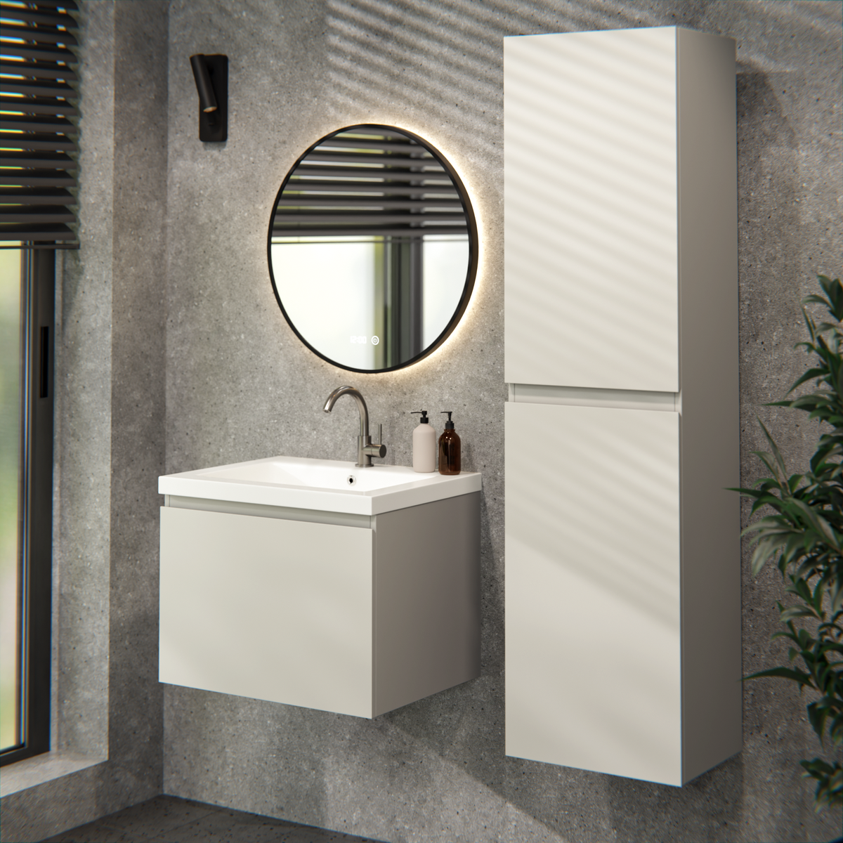 Badezimmermöbel Vino - 60 cm - Taupe - Waschbecken Weiß