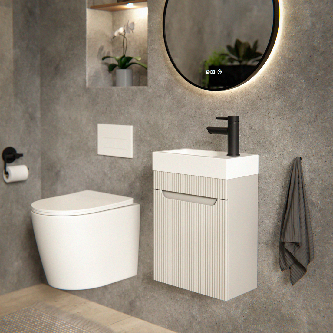 Badezimmermöbel Vivo - 40cm - Taupe - Waschbecken Weiß