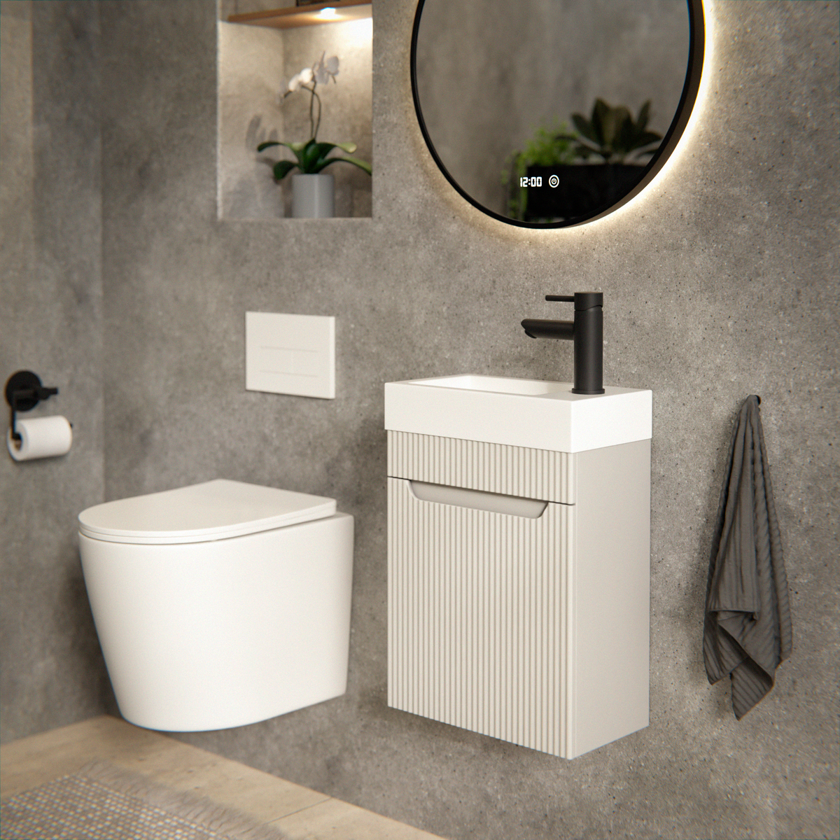Badezimmermöbel Vivo - 40cm - Taupe - Waschbecken Weiß