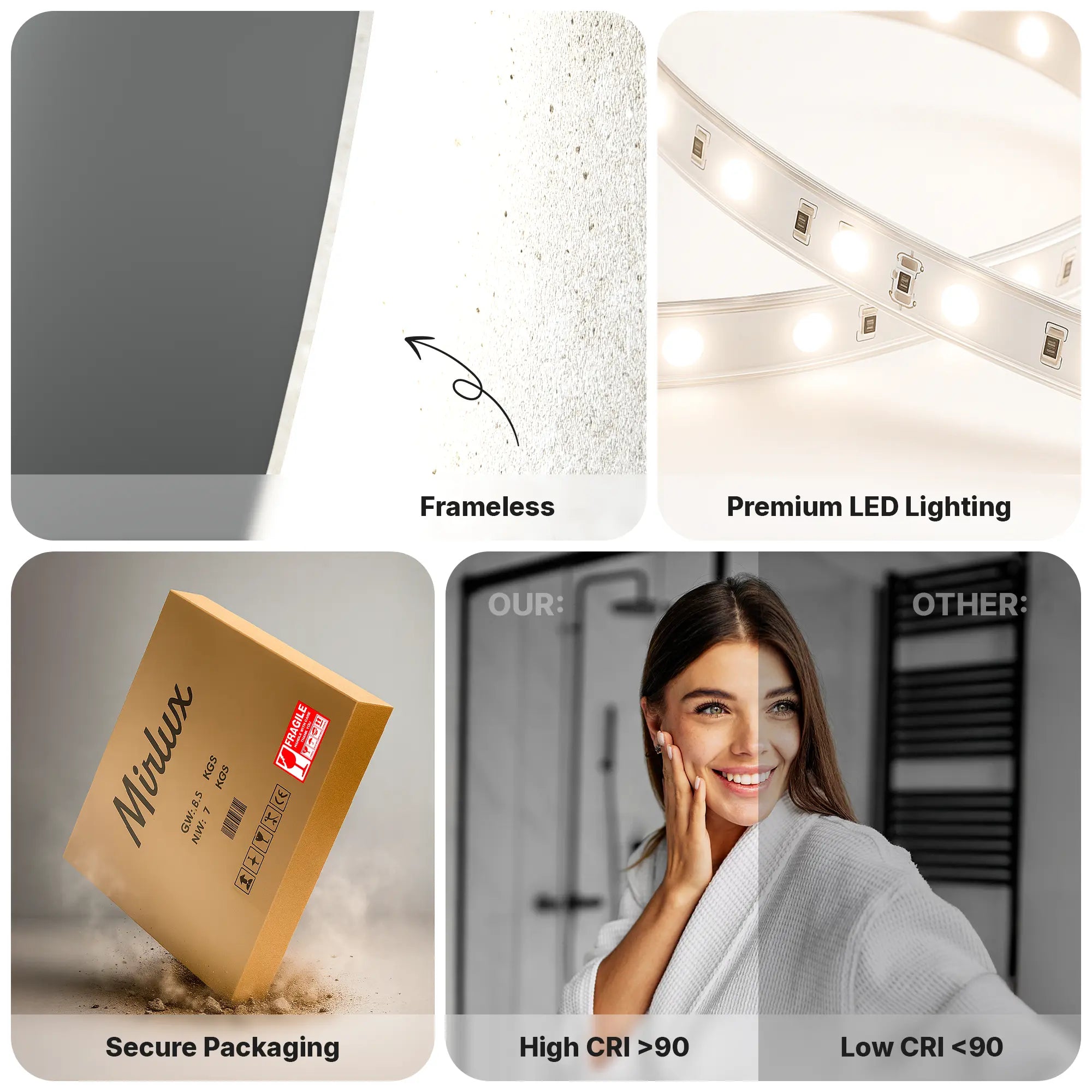 Badezimmerspiegel - Rund - 80cm - Rahmenlos