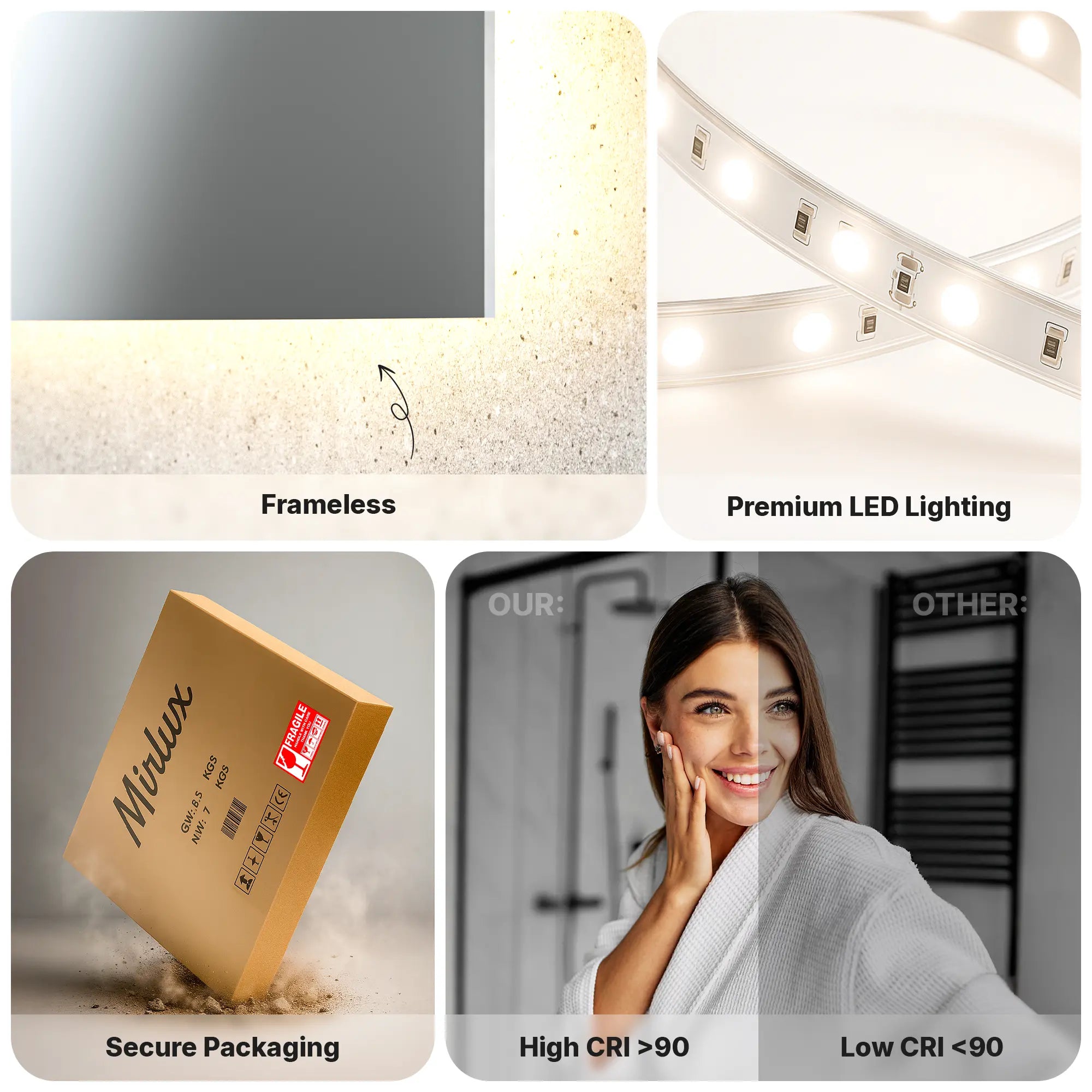 Badezimmerspiegel – 60x80 cm – Rahmenlos - Rechteck