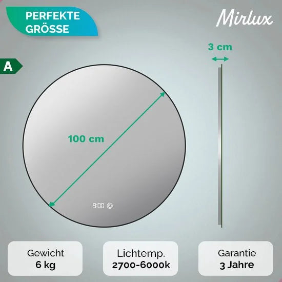 Badezimmerspiegel - Rund - 100cm - Schwarzer Rahmen