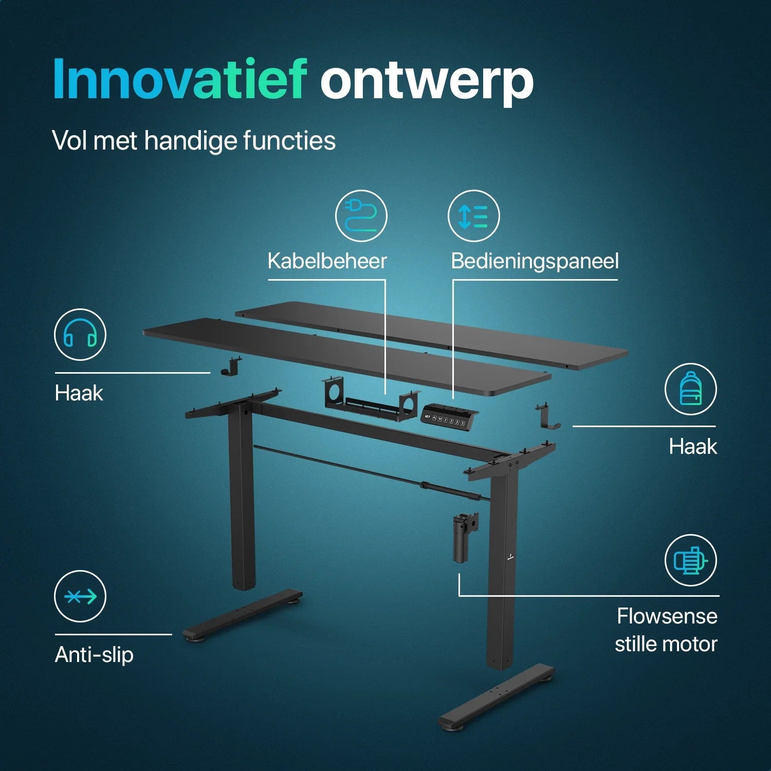 Flowsense Sitz-Steh-Schreibtisch - Verstellbarer elektrischer Schreibtisch - 160 x 60 cm