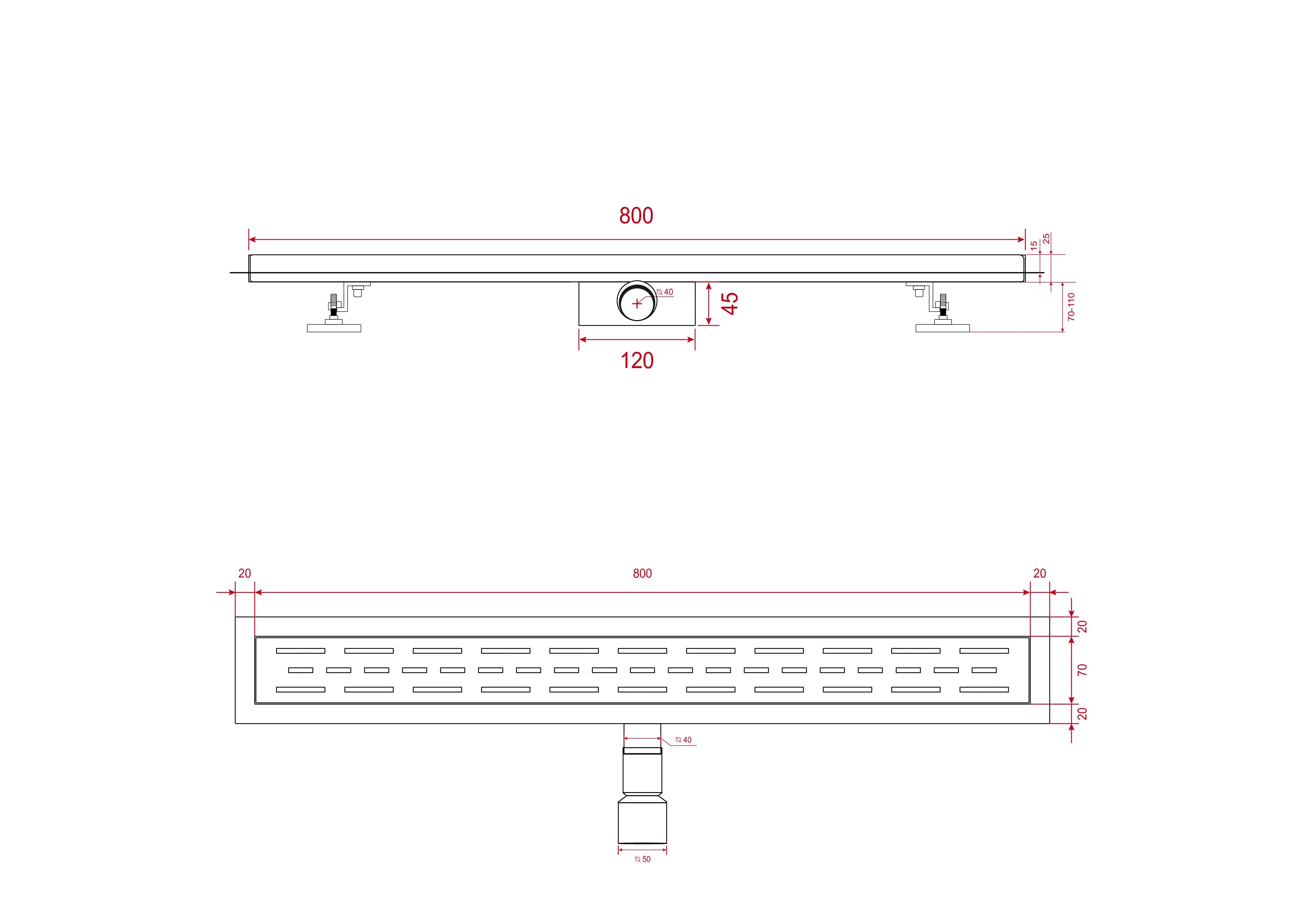 Duschrinne – 80 cm – Fliesenrost – Edelstahl – mit Flansch - Vorbestellen