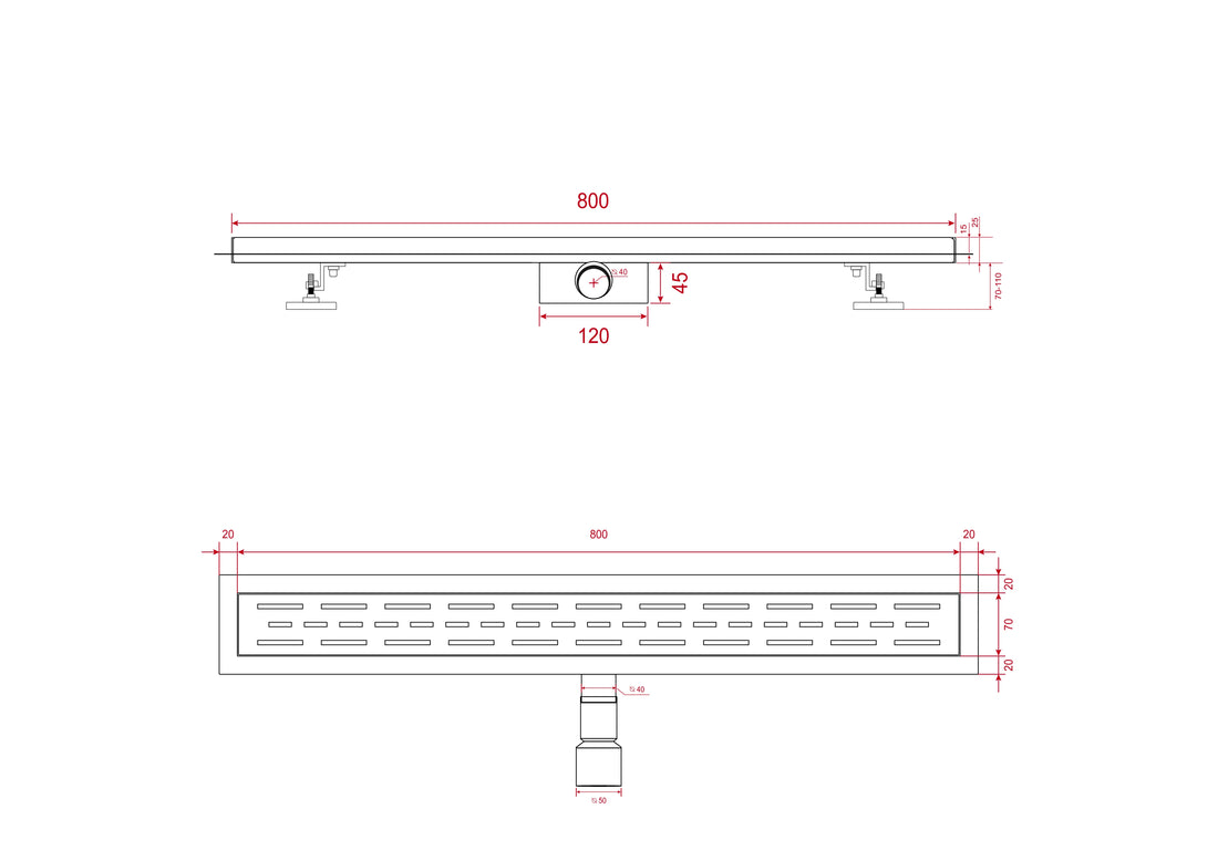 Duschrinne – 80 cm – Standardrost – Edelstahl – mit Flansch