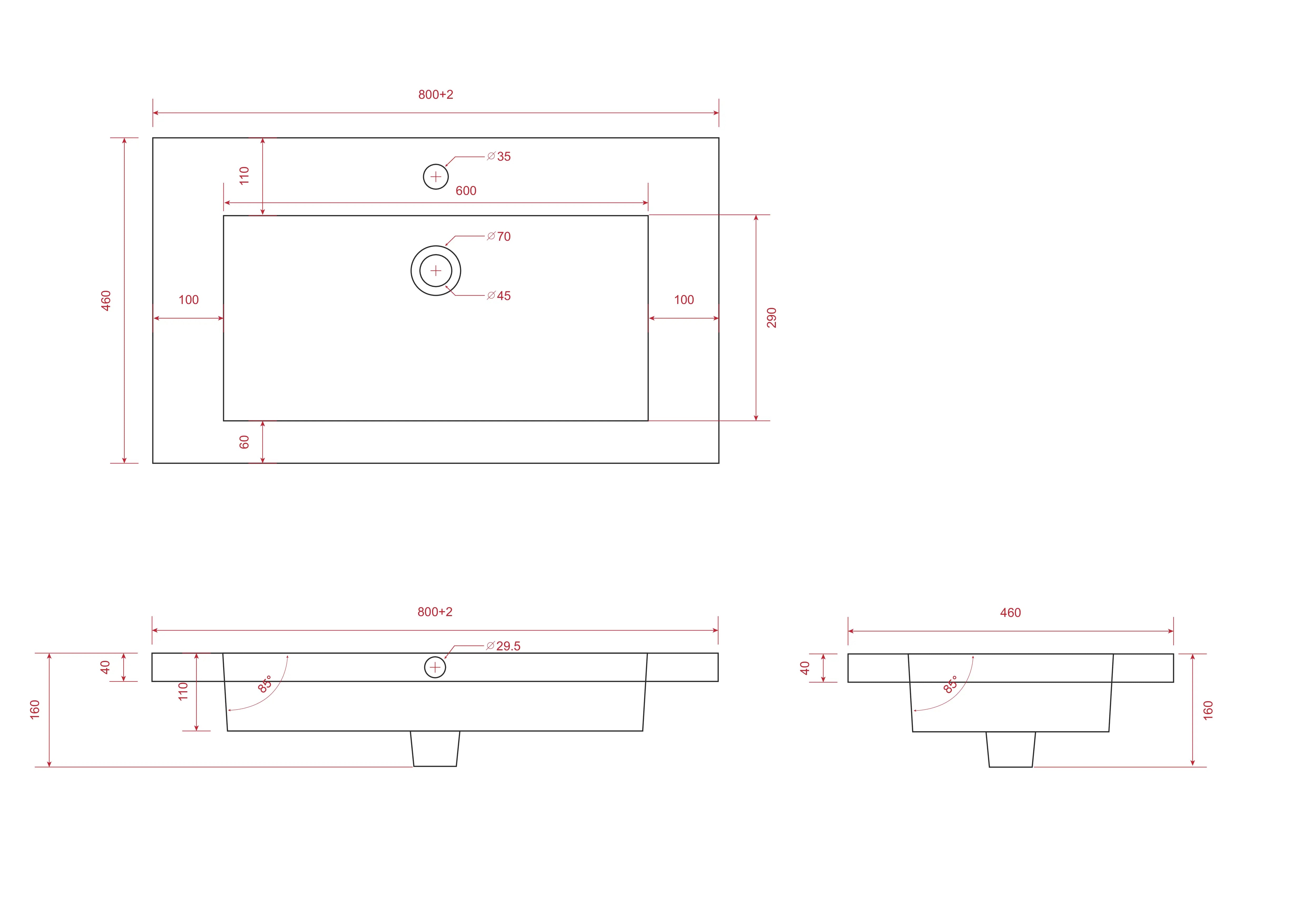 Badezimmermöbel Sova – 80 cm – Helleiche – Weißes Waschbecken