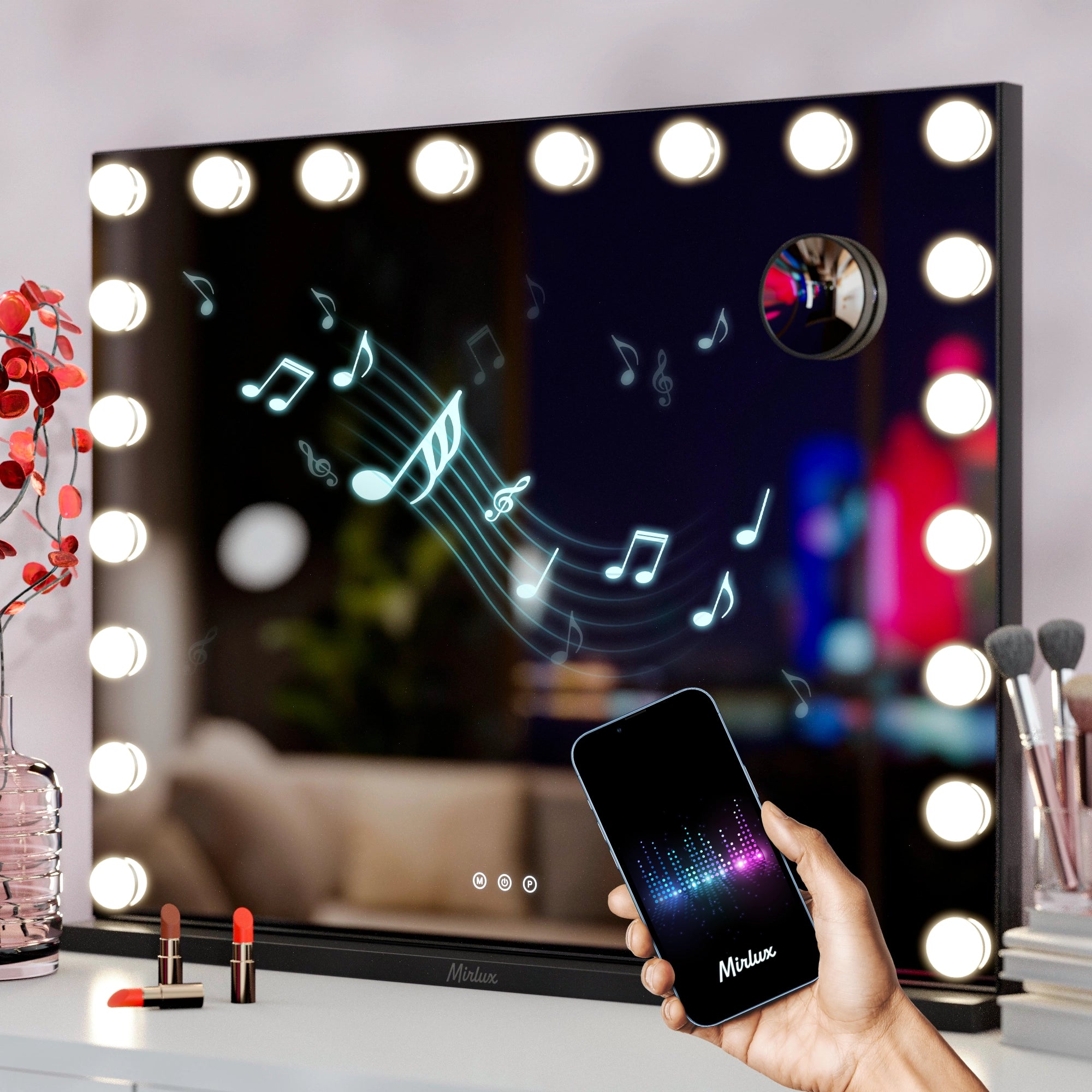 Hollywood Spiegel - Bluetooth-Lautsprecher - 80x60cm - Schwarz