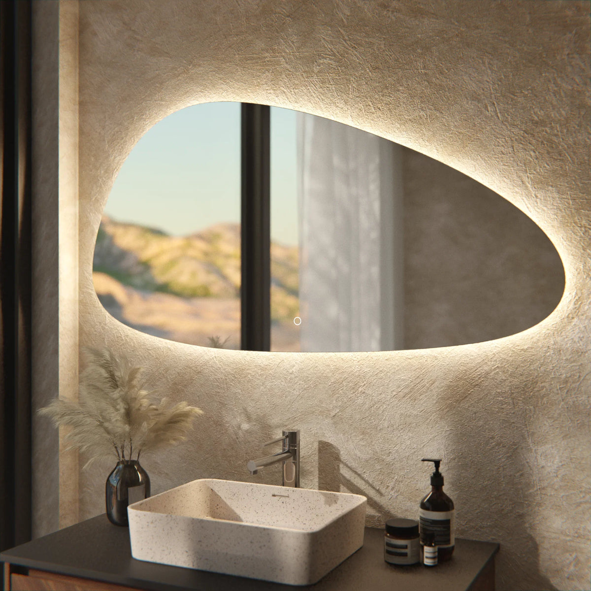Badezimmerspiegel - 120x61cm Asymmetrisch - Rahmenlos