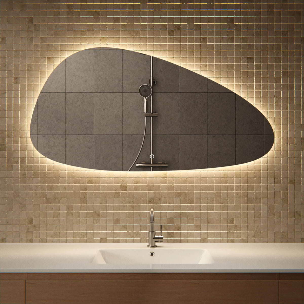 Badezimmerspiegel - 120x61cm Asymmetrisch - Rahmenlos