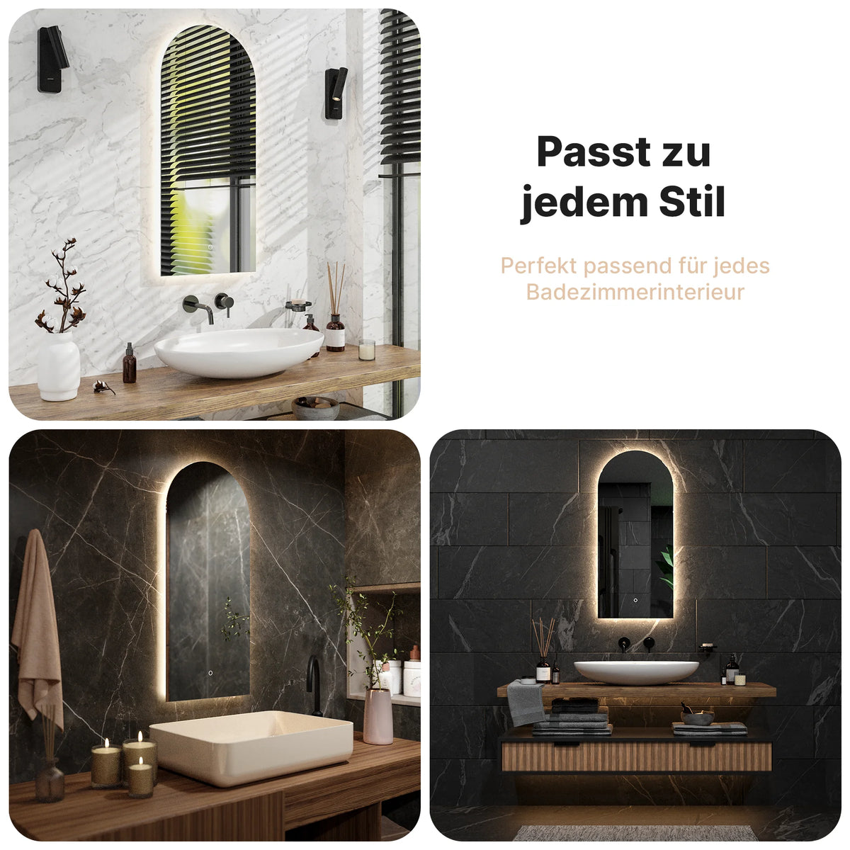Badezimmerspiegel - 45x100cm Bogenform - Rahmenlos