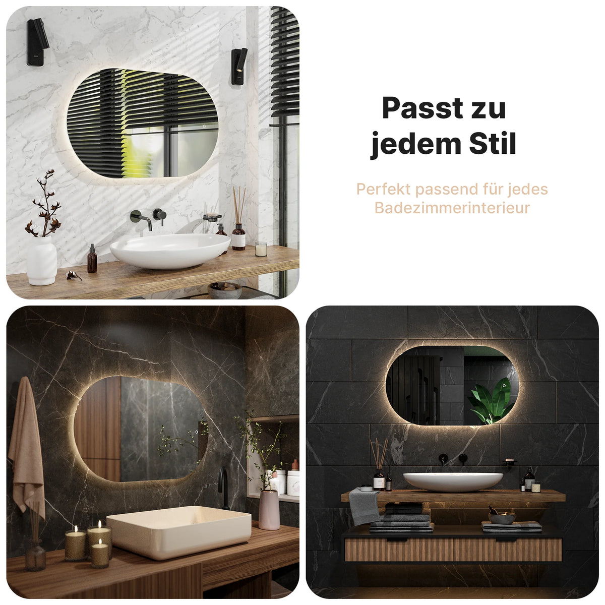 Badezimmerspiegel - 100x60cm Oval - Rahmenlos