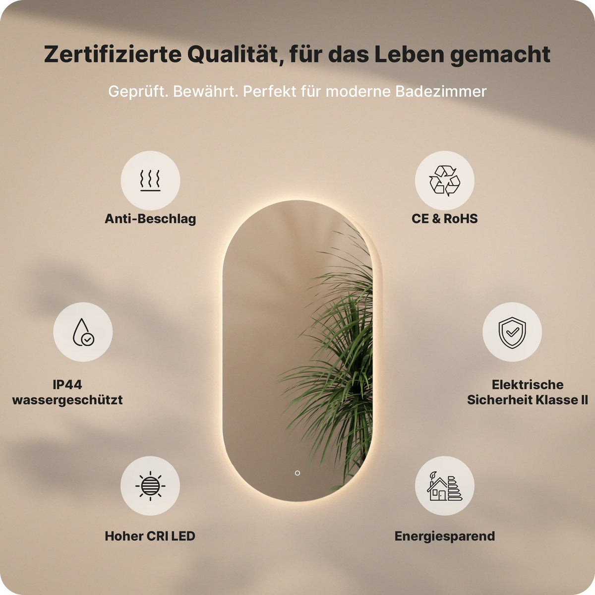 Badezimmerspiegel - 120x60cm Oval - Rahmenlos