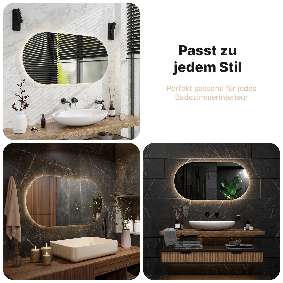 Badezimmerspiegel - 120x60cm Oval - Rahmenlos