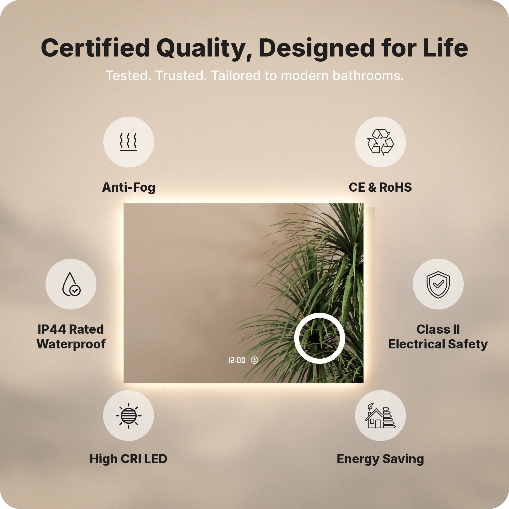 Badezimmerspiegel – 120x60 cm – Rahmenlos - Rechteck