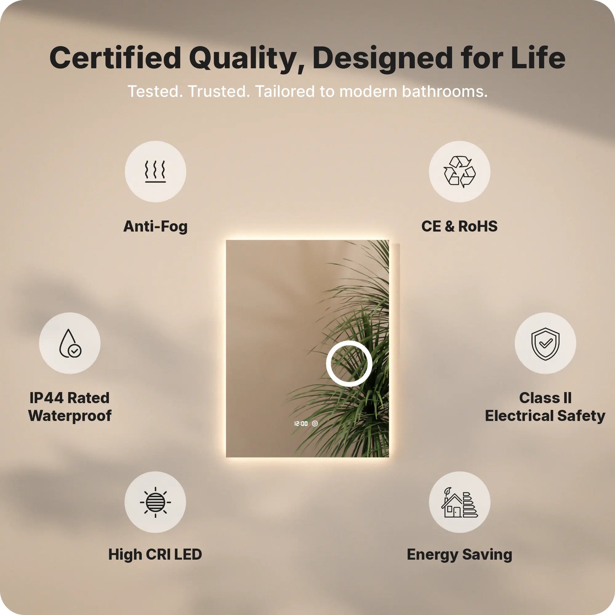 Badezimmerspiegel – 60x80 cm – Rahmenlos - Rechteck