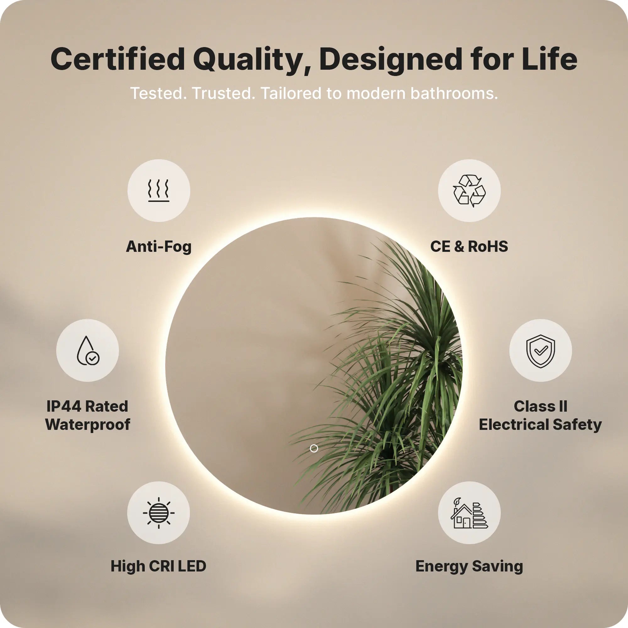 Badezimmerspiegel - Rund - 60cm - Rahmenlos