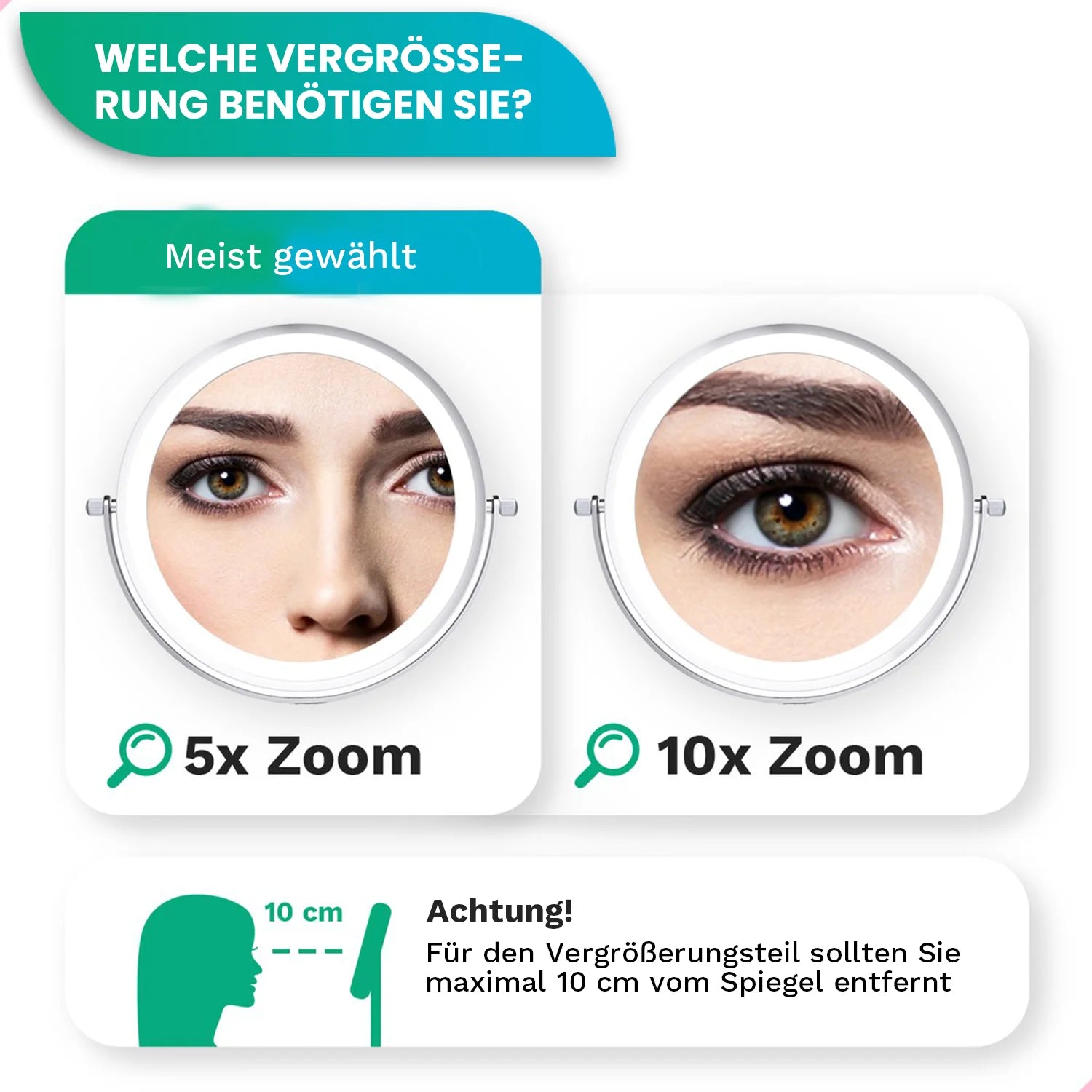 Schminkspiegel - Wiederaufladbar - 5-fache Vergrößerung - Chrom