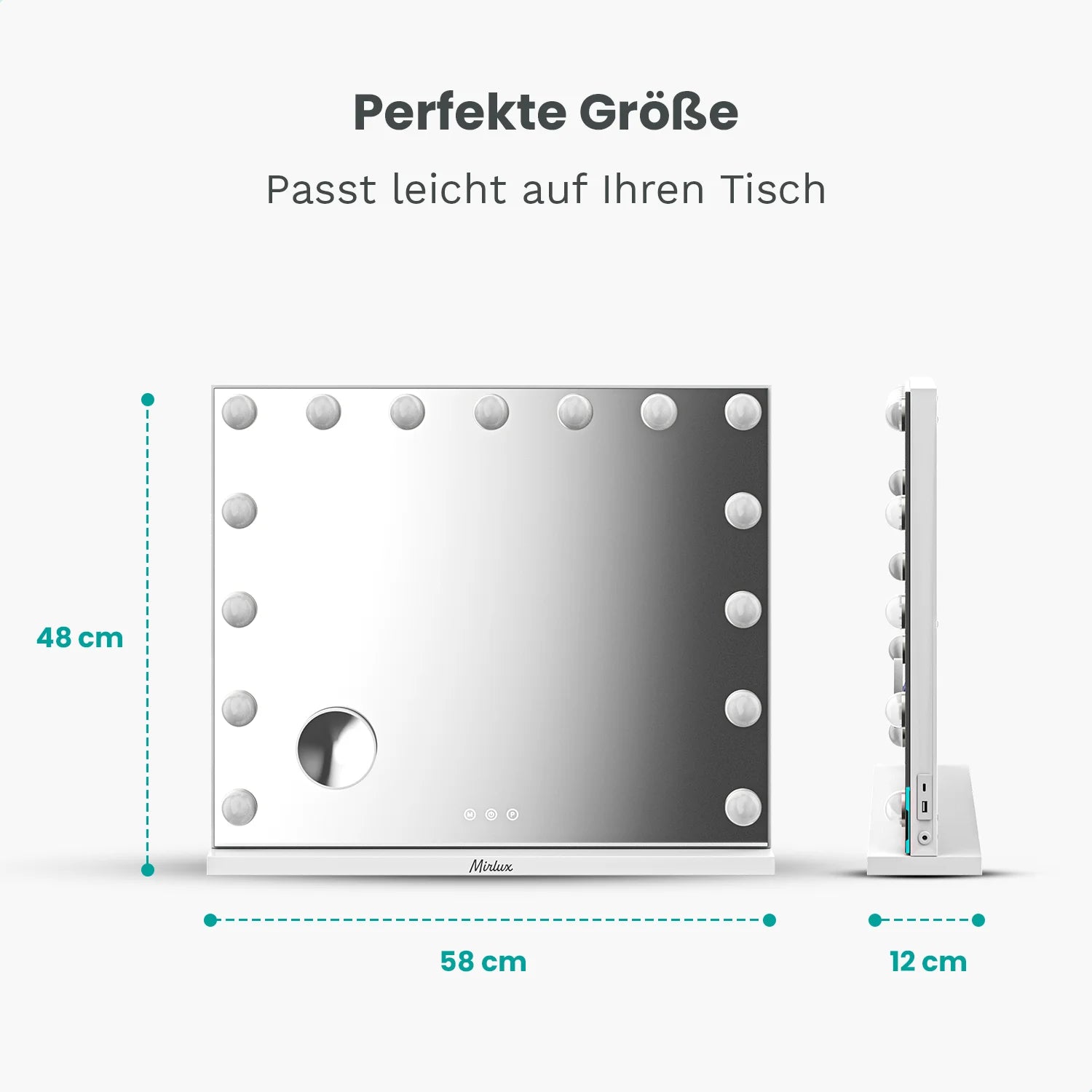 Hollywood Spiegel - Bluetooth-Lautsprecher - 58x48cm - Weiß