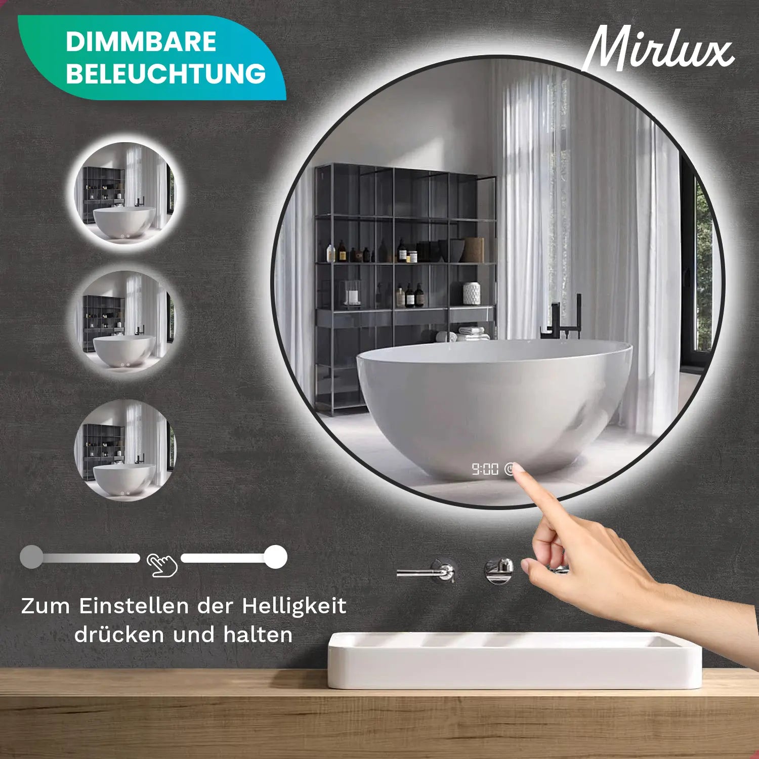 Badezimmerspiegel - Rund - 80cm - Schwarzer Rahmen