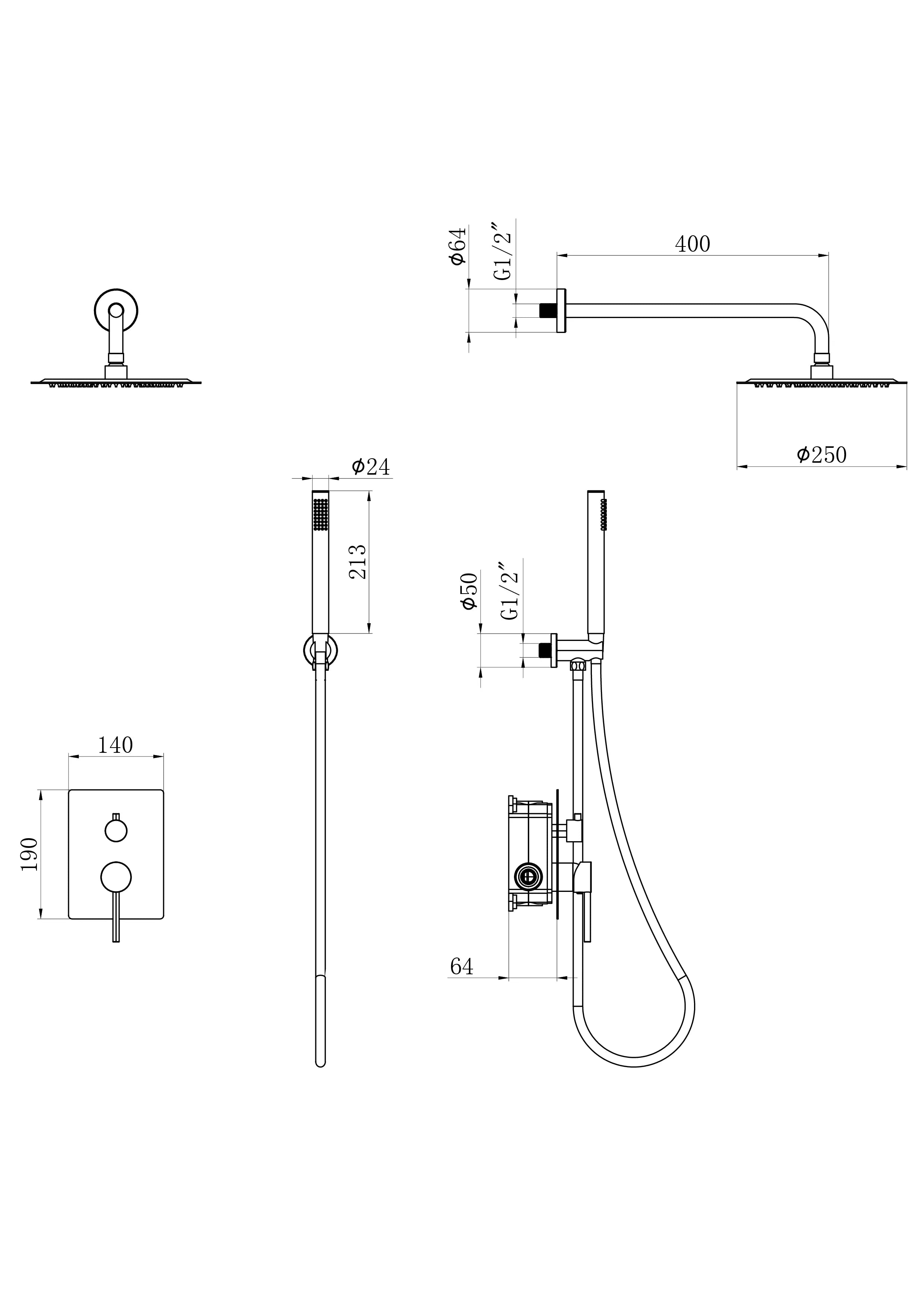 Unterputz-Regendusche Riva - Matt Schwarz mit Thermostatarmatur - 25 cm - Vorbestellen