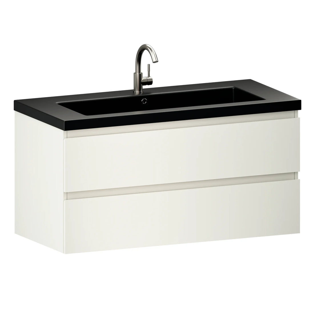 Badezimmermöbel Sena – 100 cm – Weiß – Schwarzes Waschbecken