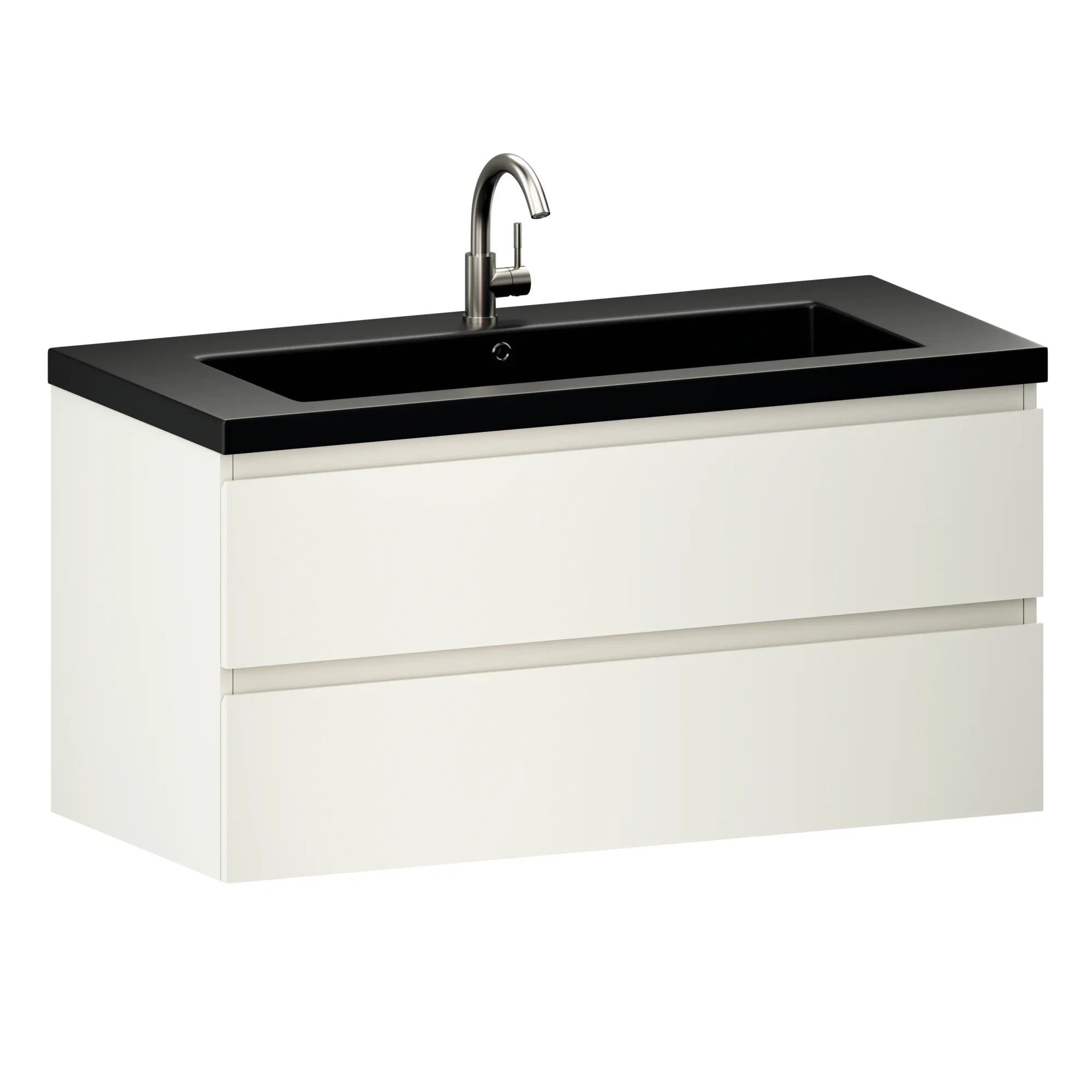 Badezimmermöbel Sena – 100 cm – Weiß – Schwarzes Waschbecken