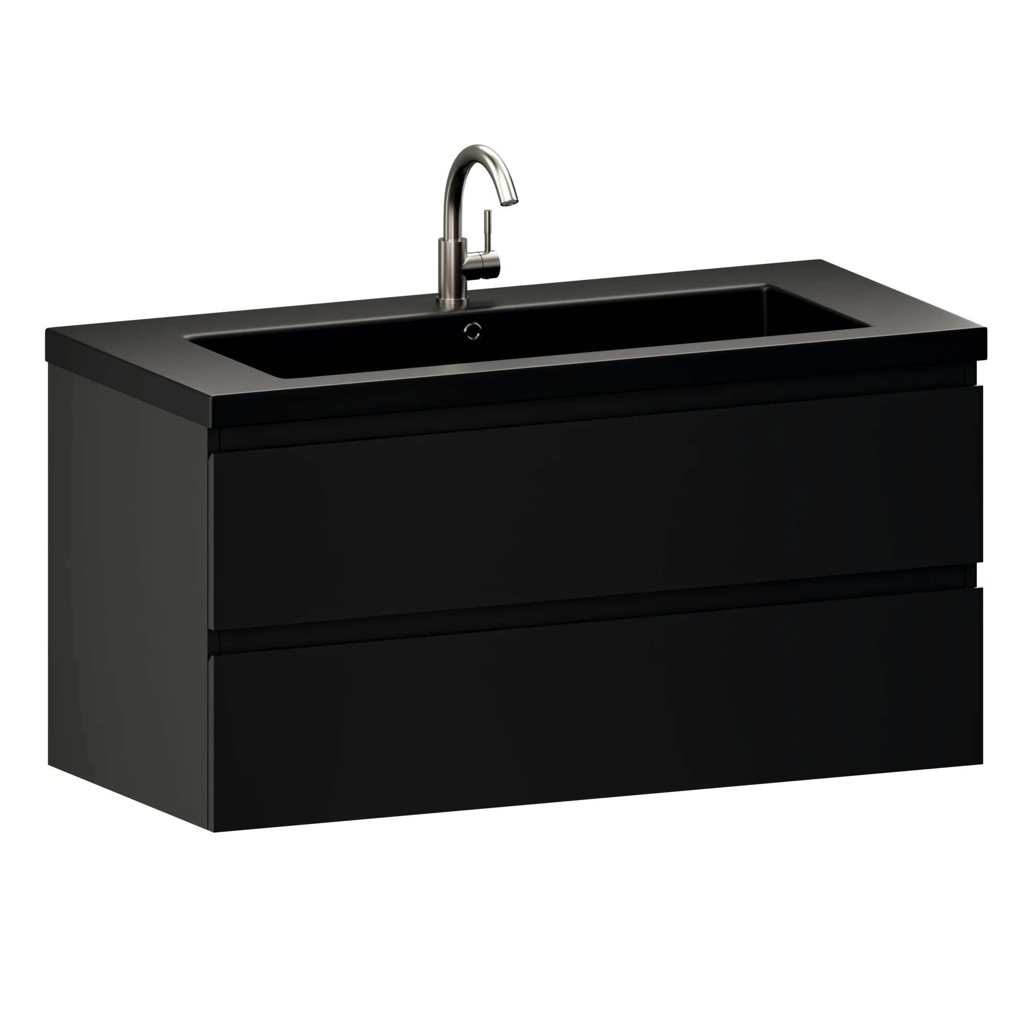 Badezimmermöbel Sena – 100 cm – Mattschwarz – Schwarzes Waschbecken