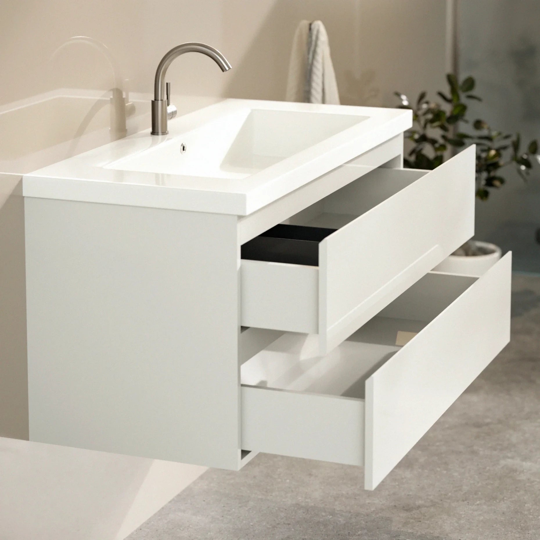 Badezimmermöbel Set London – 100 cm – Weiß – Weißes Waschbecken